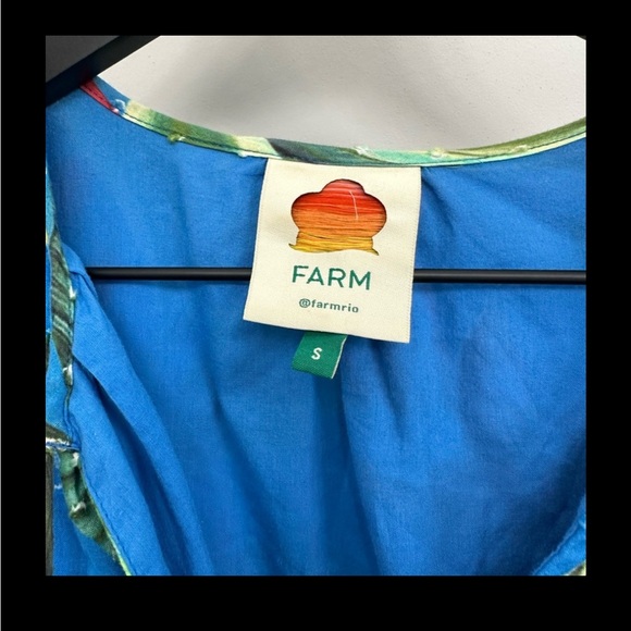 Farm Rio Dream Garden Mini Dress Ruffle Tassel Tie size Small in Blue Swiss Dot - Picture 11 of 12